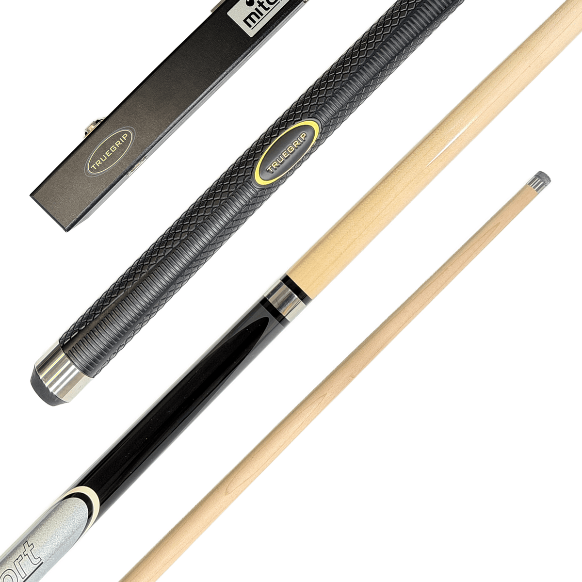 Mitchell True Grip Sport - 2-Piece Maple Cue & Case 57" / 9mm Glue On / Blue Cues