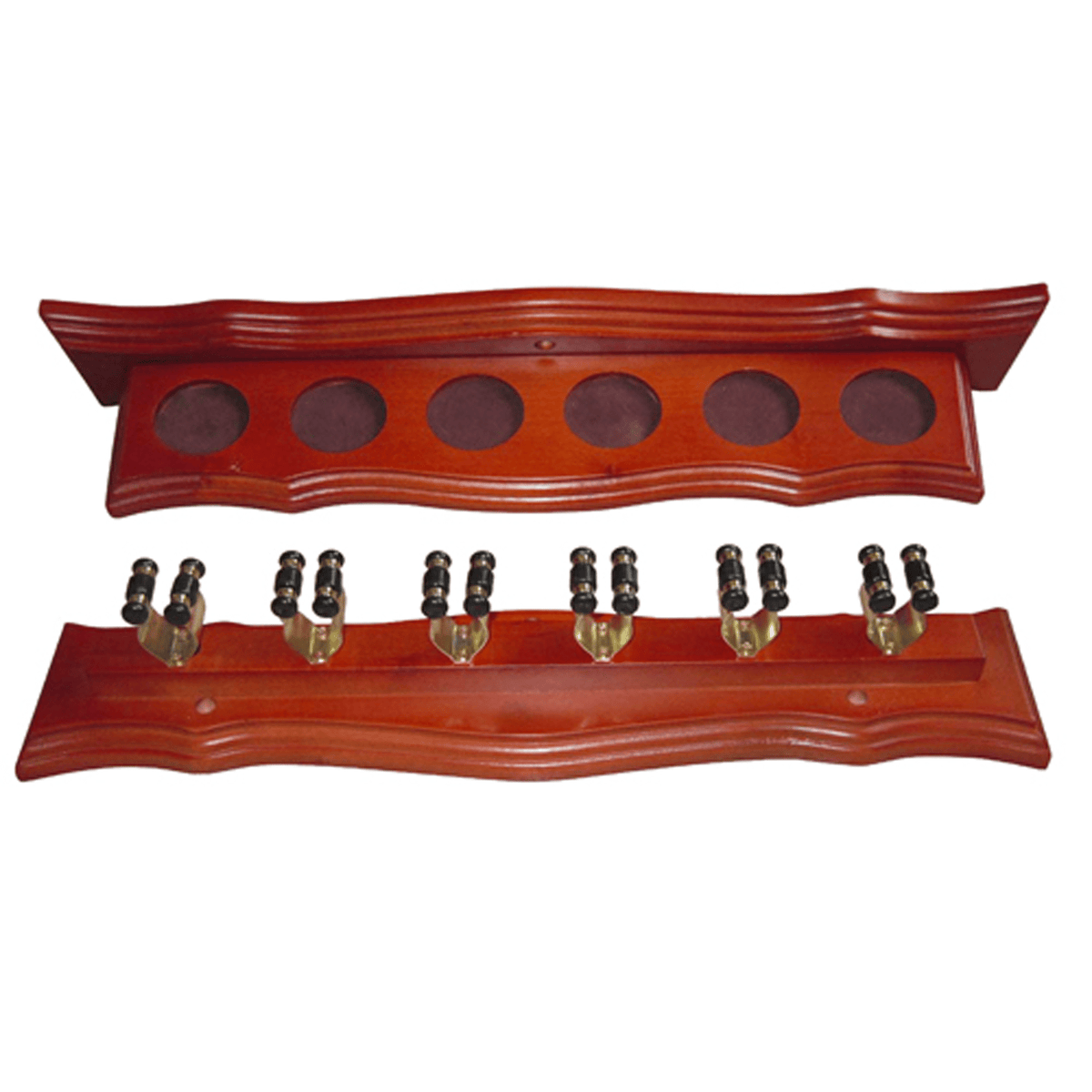 Formula Sports 6 Clip Cue Rack Walnut & Brass Accessories