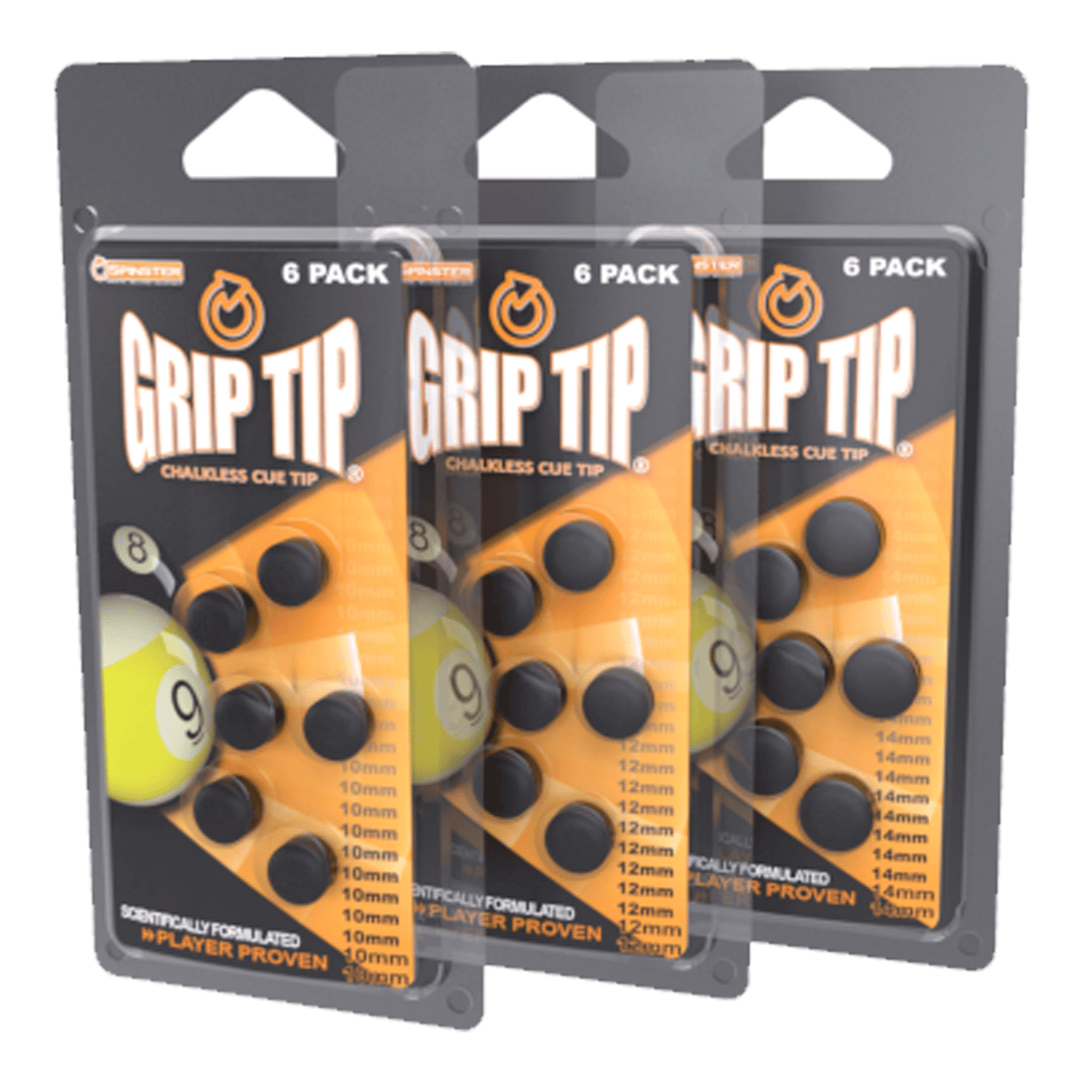 Spinster Grip Tip Chalkless Glue On Cue Tips (6 Pack) 12mm Accessories